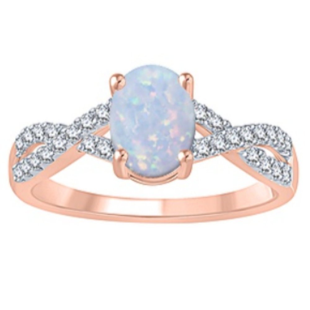 10K Rose gold ring with lab created opal size 6.5